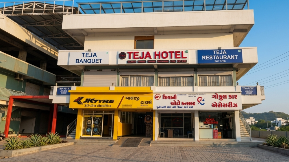 Teja Residency & Dining facade in Lunawada